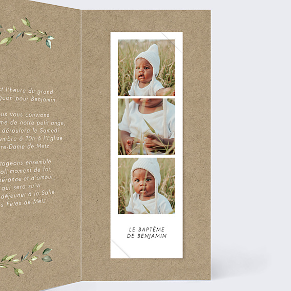 Faire-part Baptême Nature kraft cadre