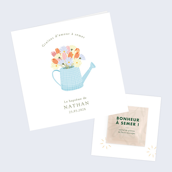 Faire-part baptême Arrosoir Graines Après 1