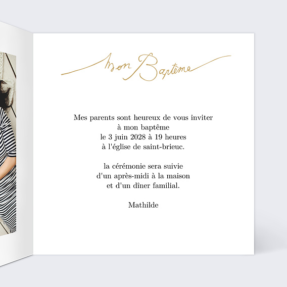 Faire-part baptême Lettres Manuscrites Intérieur Droit