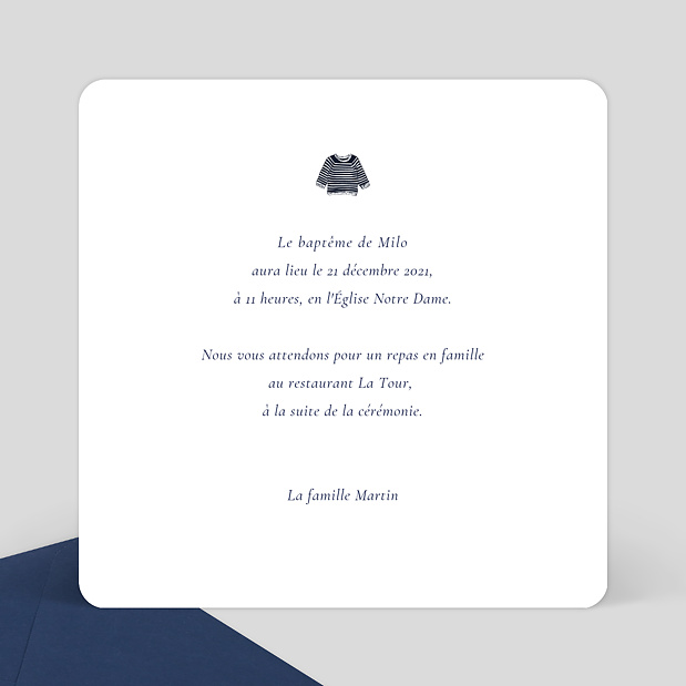 Faire-part de Baptême Marin Verso