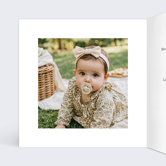 Faire-part baptême Coeur Bucolique Fleur Intérieur Gauche