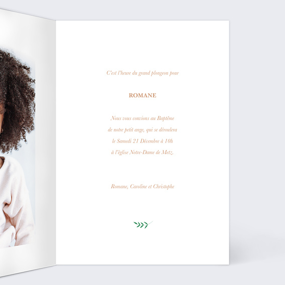 Faire-part baptême Lettrine Colombe Intérieur Droit