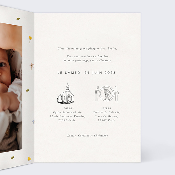 Faire-part baptême Fleurs Pressées Intérieur Droit