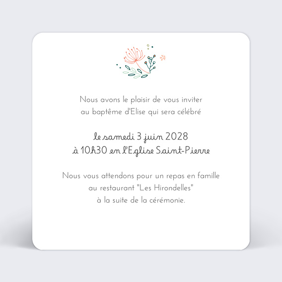 Faire-part Baptême Couronne de Fleurs