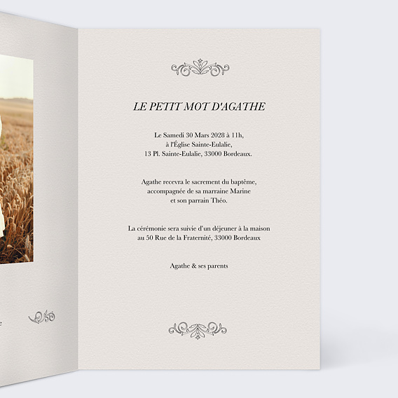 Faire-part baptême Gazette Vintage  Intérieur Droit