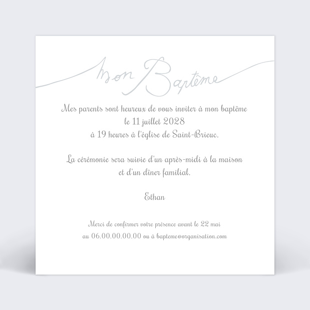 Faire-part de baptême lettres chic Verso