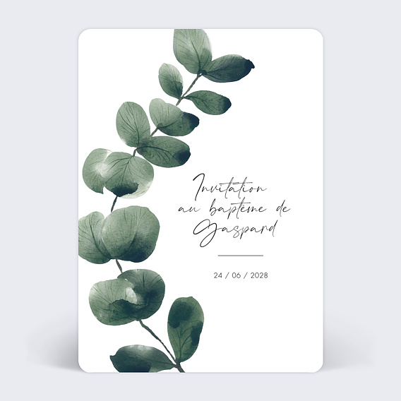 Faire-part baptême Branche d'Eucalyptus