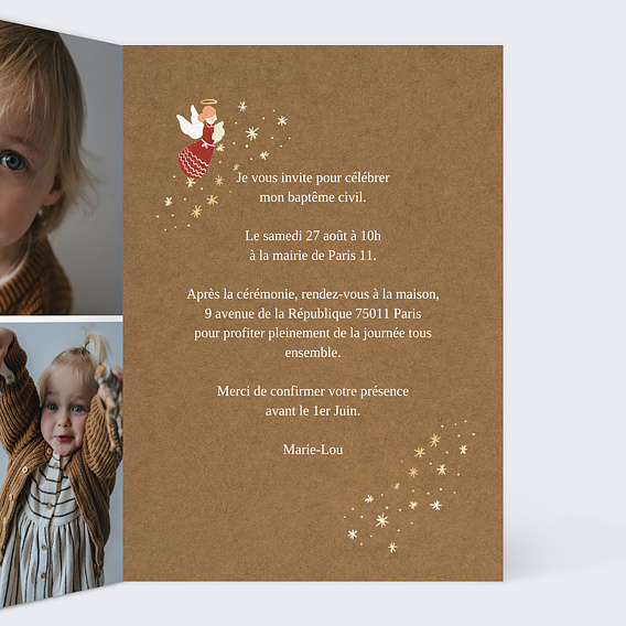 Faire-part baptême Petits Anges Intérieur Droit