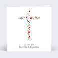 Faire-part Baptême Croix Fleurie