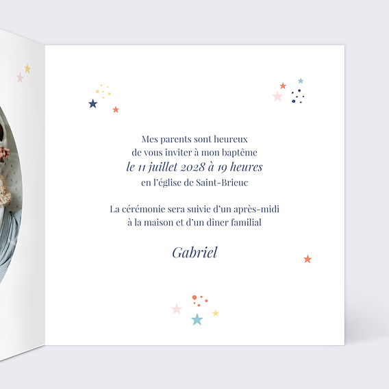 Faire-part baptême Petites Étoiles Intérieur Droit