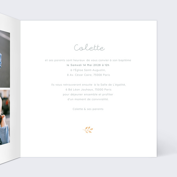 Faire-part baptême Jardin Printannier Intérieur Droit