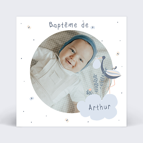 Faire-part Baptême Cigogne