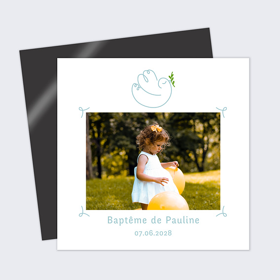 Faire-part baptême Colombe bleue