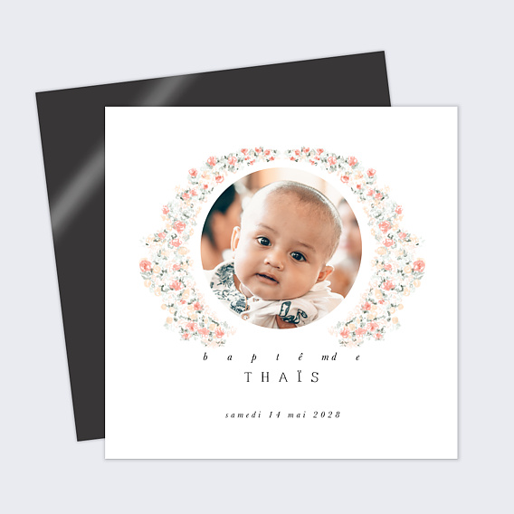 Faire-part baptême Couronne Ovale Fleurie