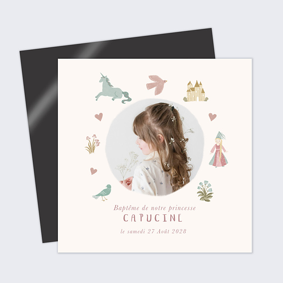 Faire-part baptême Princesse Pastel
