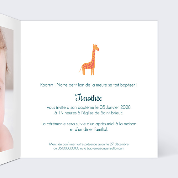 Faire-part Baptême Animaux Colorés