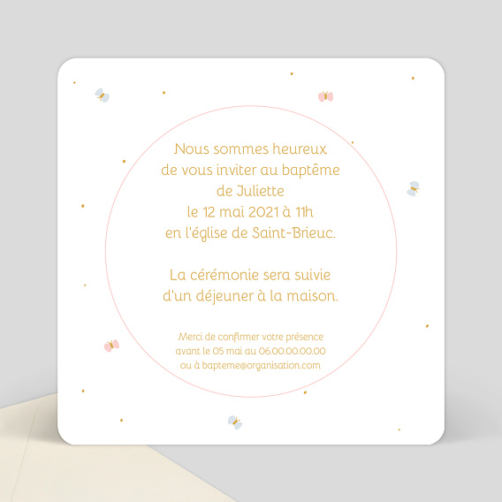 Faire-part baptême Faire-part baptême Douce cigogne Verso