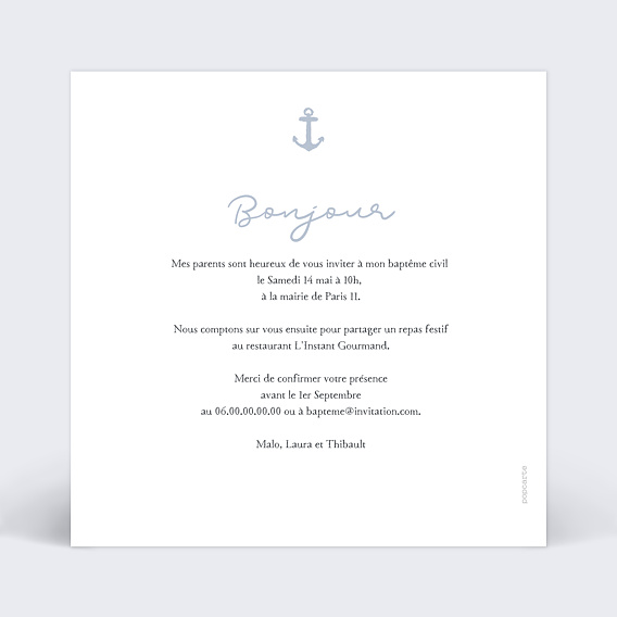 Faire-part baptême Faire-part Baptême Marin Verso