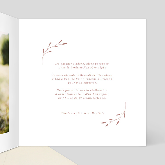 Faire-part baptême Tampon Primavera Intérieur Droit