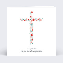 Faire-part Baptême Croix Fleurie