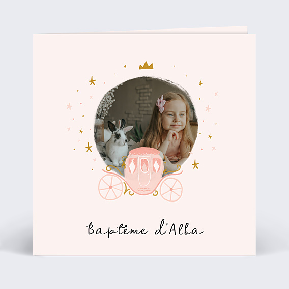 Faire-part baptême Carrosse Rose