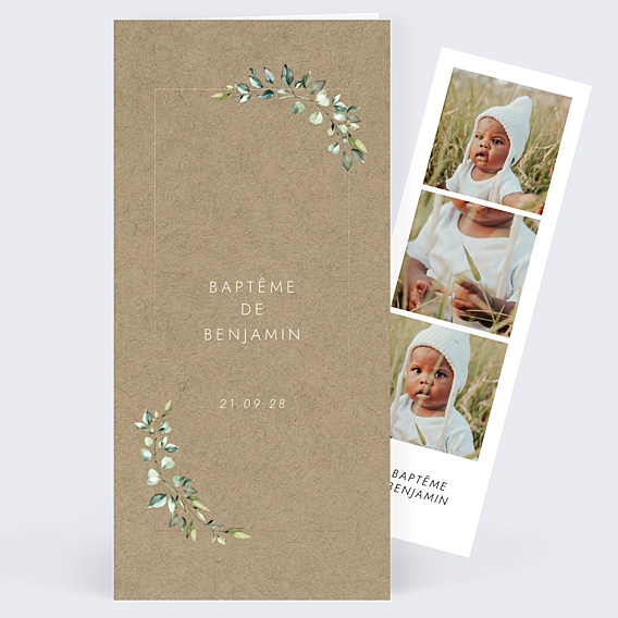 Faire-part Baptême Nature kraft cadre