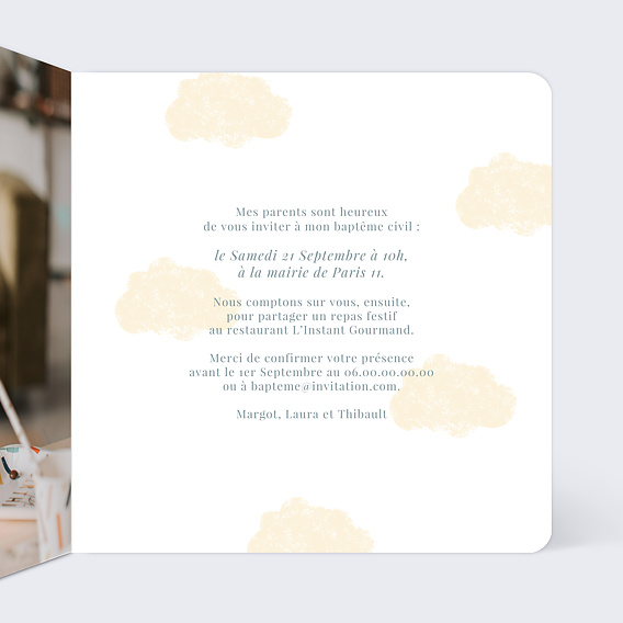 Faire-part baptême Lettrine Renard Intérieur Droit