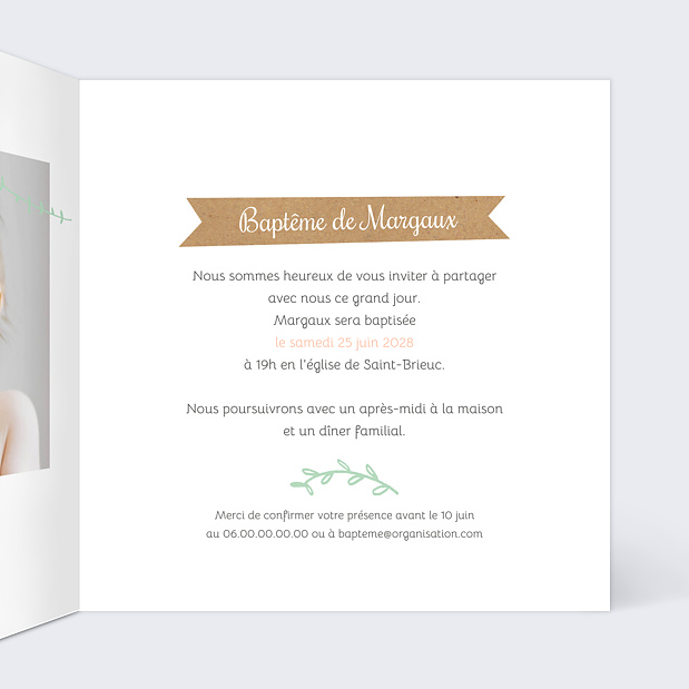 Faire-part de baptême fleur des champs Intérieur Droit