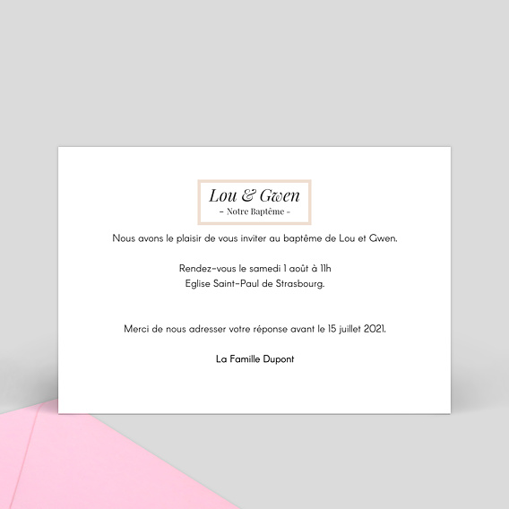 Faire-part baptême Etiquette Poudrée Verso