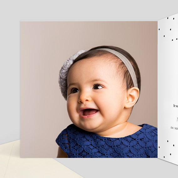 Faire-part baptême Faire-part de Baptême Noir et Blanc Intérieur Gauche