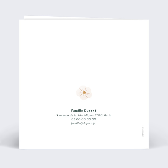 Faire-part baptême Jardin Fleuri Verso