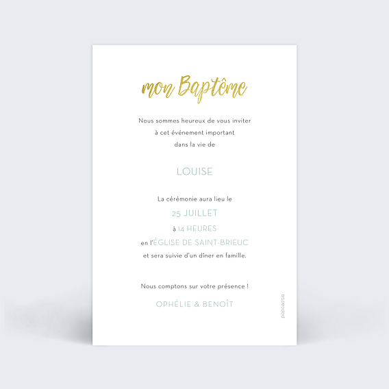Faire-part baptême Gold Dots Verso