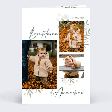 Faire-part Baptme Fleurs en Fte