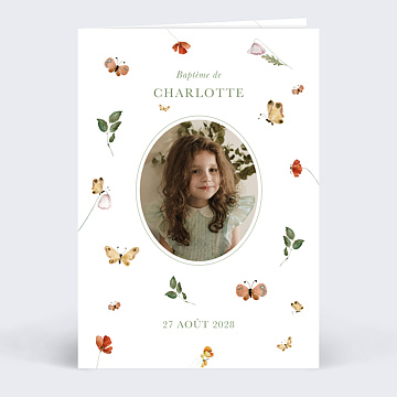 Faire-part Baptme Papillon Champtre