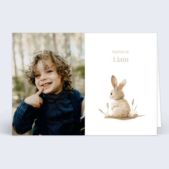 Faire-part baptême Lapin Mignon Photo