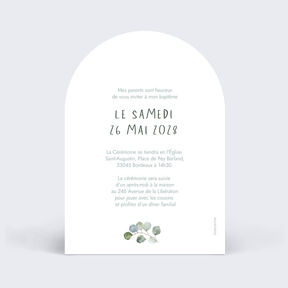 Faire-part Baptême Portrait en aquarelle avec couronne eucalyptus