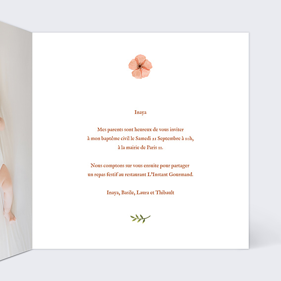 Faire-part Baptême Couronne de Fleurs II