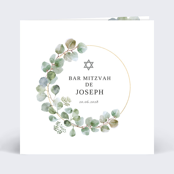 Faire-part bar mitzvah Couronne Ocre Eucalyptus