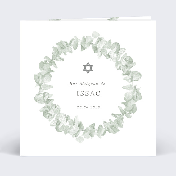 Faire-part bar mitzvah Couronne Eucalyptus Aquarelle