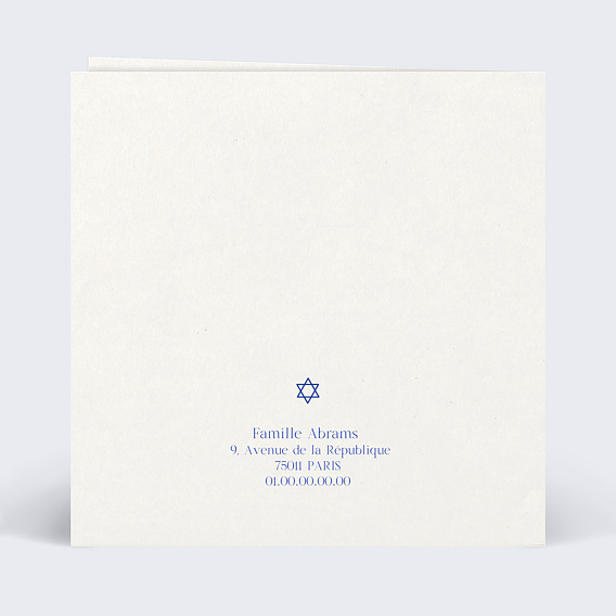 Faire-part bar mitzvah Juif Menorah Verso