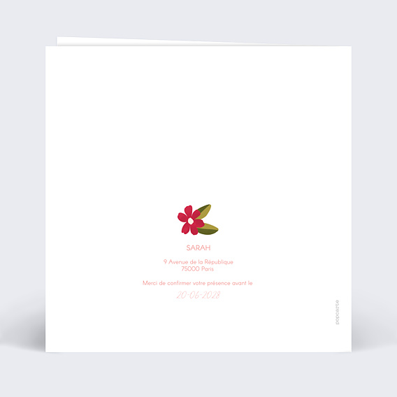 Faire-part bar mitzvah Couronne de Bégonias Verso