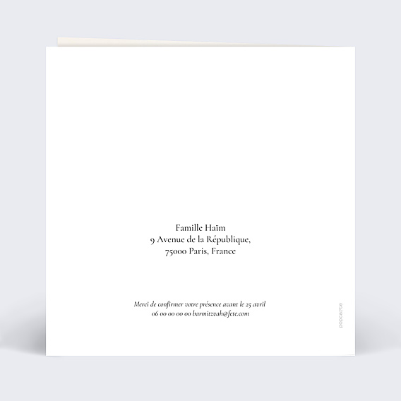 Faire-part bar mitzvah Couronne Ocre Eucalyptus Verso