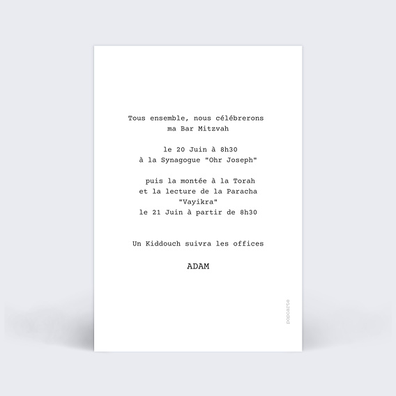 Faire-part bar mitzvah Polaroid Simple IV Verso