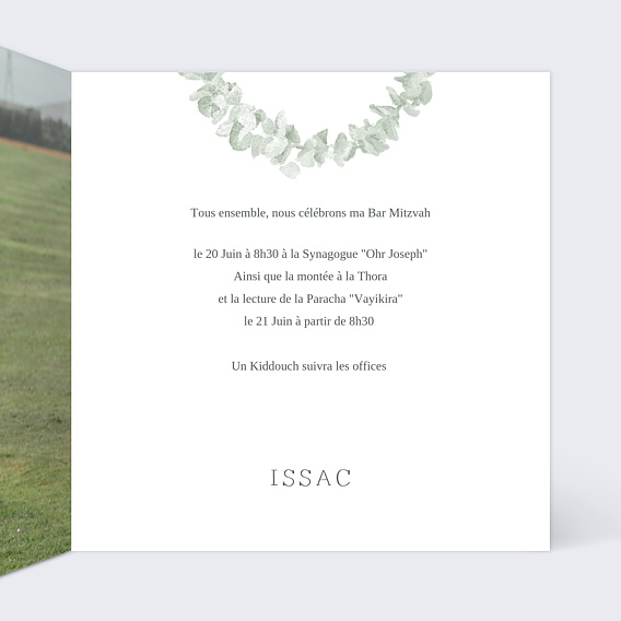 Faire-part bar mitzvah Couronne Eucalyptus Aquarelle Intérieur Droit