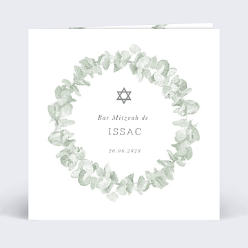 Faire-part Bar Mitzvah Couronne Eucalyptus Aquarelle