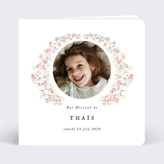 Faire-part bar mitzvah Couronne Ovale Fleurie