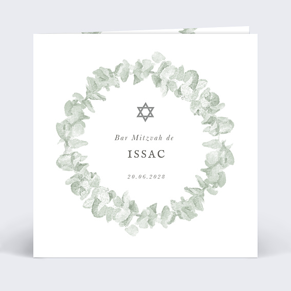 Faire-part bar mitzvah Couronne Eucalyptus Aquarelle