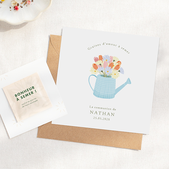 Faire-part communion Arrosoir Graines