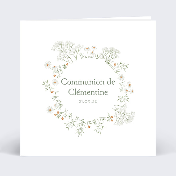 Faire-part communion Champêtre Blanc