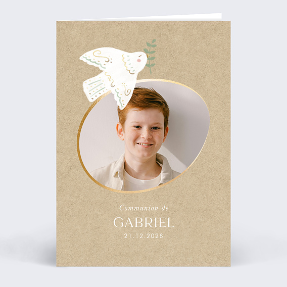Faire-part communion Colombe Kraft